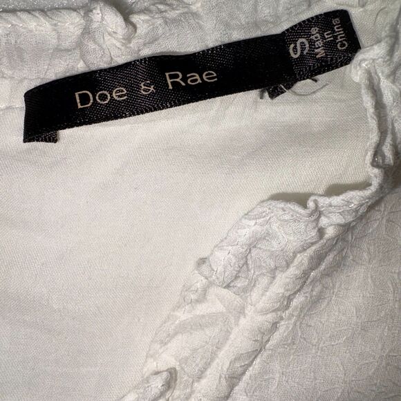 Doe & Rae White Cotton Summer Dress Sz Small Cottagecore/Coastal/Boho Fit&Flare - Picture 4 of 5